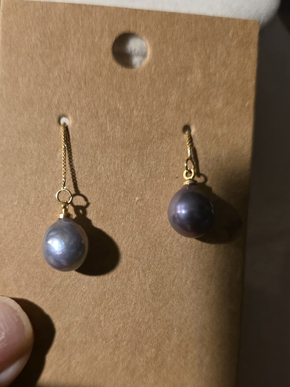 Gold Drop Earrings with Purple Pearl